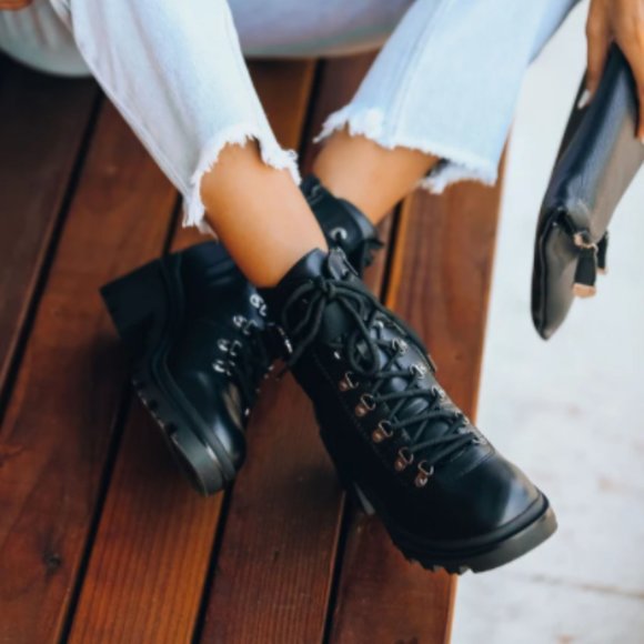 Charley heeled combat boots black 9 - Picture 1 of 15